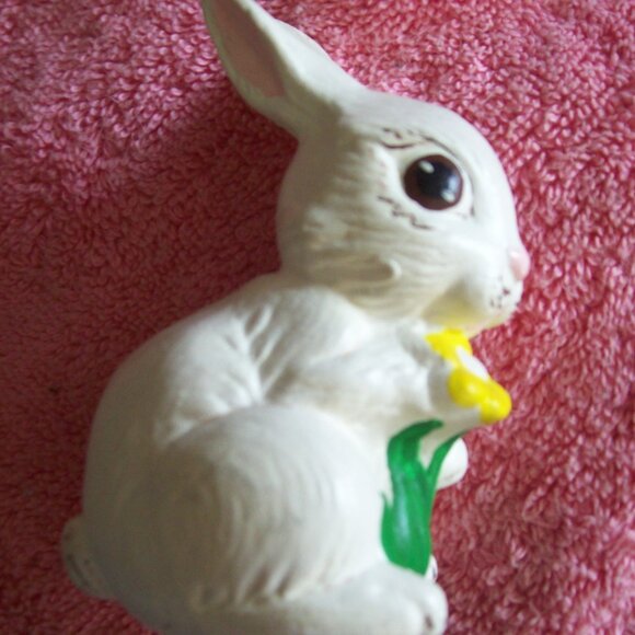 Hand Painted Ceramic Bunny Rabbit Figurine-  3.25" -Easter Bunny Home Decor - Picture 1 of 6
